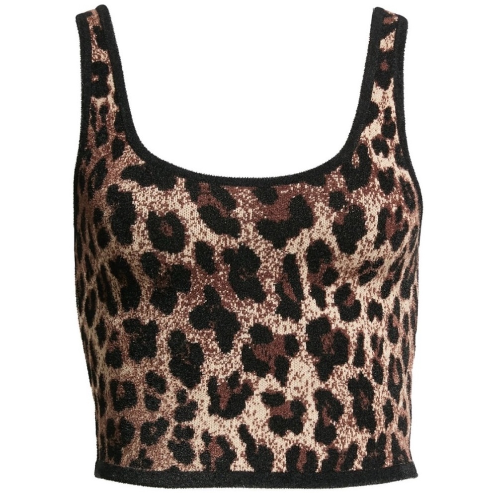 NEW Alice +‎ Olivia Daryn Leopard Jacquard Crop Knit Tank Top Size XL Cropped